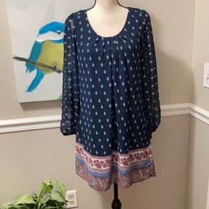 My Michelle Long Sleeve Navy Boho Chic Dress Medium